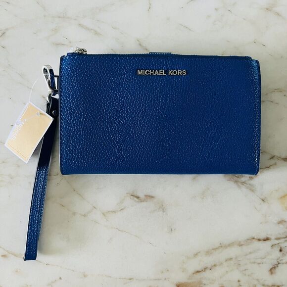 MICHAEL KORS Grecian Blue Leather Double Zip Wallet Wristlet - Picture 1 of 8